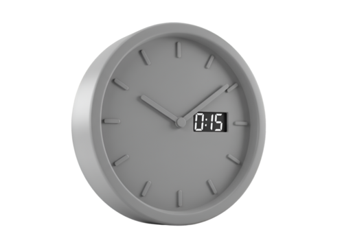 Isolated Gray Clock With Digital Display Against Transparent Background
