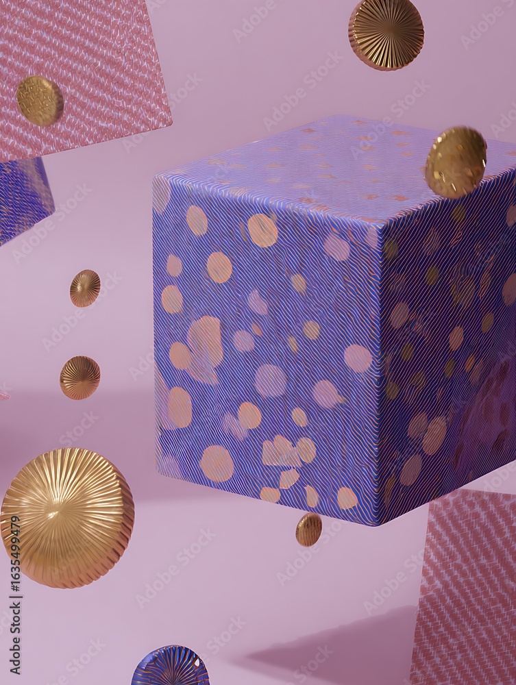 Poster floating cubes and disks abstraction