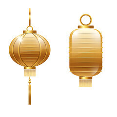 Isolated Golden Lanterns Illustration on Transparent Background