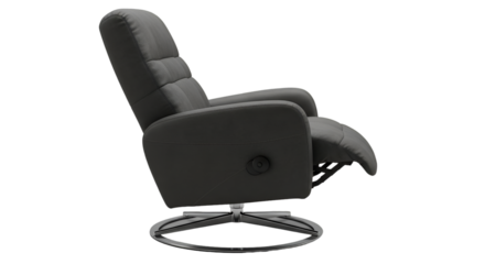 Isolated Gray Recliner Chair With Metal Base And Soft Padded Texture