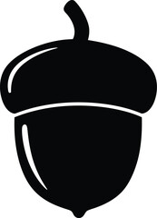 The image features a black silhouette of an acorn on a transparent background The acorn is depicted in a simple