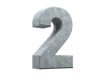 Isolated Gray Concrete Number Two 3D Render on Transparent Background