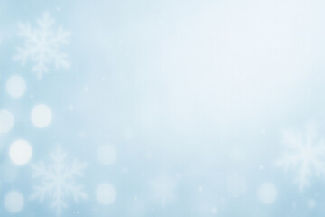 Fototapeta premium Soft White Snowflake Bokeh on Pale Blue Gradient Background – Serene Winter Copy Space