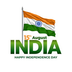 India Independence Day Vector Typography with Flag and 15th August Text Design