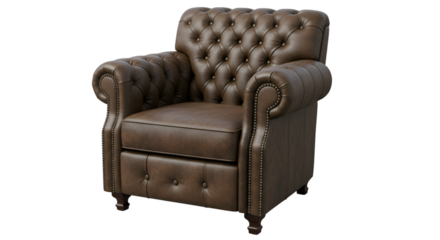Isolated Brown Leather Armchair On Transparent Background 3D Illustration