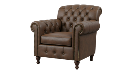 Isolated Brown Leather Armchair with Classic Details and a Dark Background