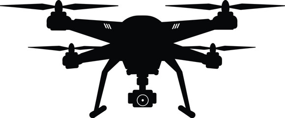 stylish elegant modern detailed professional high quality Black Silhouette of a Drone on Transparent Background