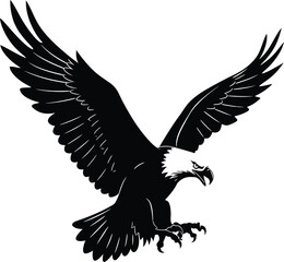 high quality Black Silhouette of an Eagle in Flight on Transparent Background with Silhouette Style