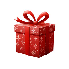 Isolated Christmas Gift Box Illustration With Red Ribbon And Snowflakes