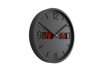 Isolated Digital Clock With Red Numbers On Black Round Wall Illustation