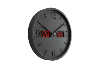 Isolated Digital Clock With Red Numbers On Black Round Wall Illustation