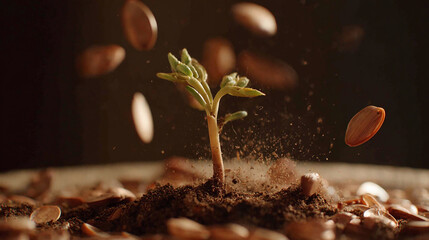 Time-lapse of seed growing into a money tree in business context.