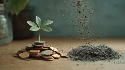 Time-lapse of seed growing into a money tree in business context.