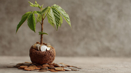 Time-lapse of seed growing into a money tree in business context.