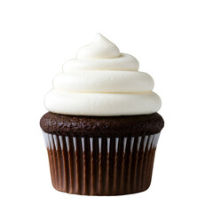 Isolated Delicious Chocolate Cupcake With White Cream Frosting on Transparent Background