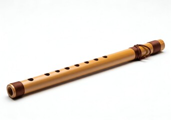 Golden Bansuri Flute on White Background for Cultural Themes