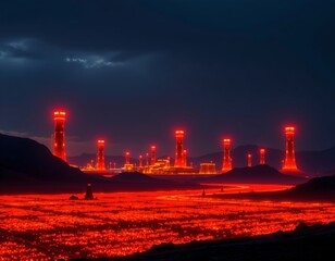 Futuristic Industrial Landscape Night
