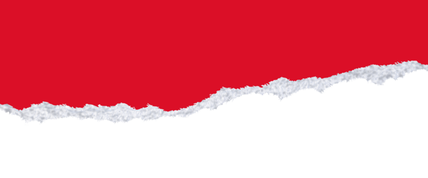 Rred torn paper edge with rough, jagged ripped strips and white fibers on transparent background, graphic design element and posters, cutout layouts.