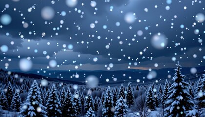 Serene Winter Landscape with Glowing Snowflakes