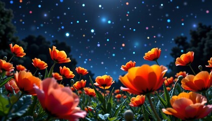 Enchanted Night Garden with Illuminated Poppies