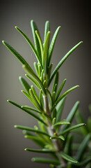 Obraz premium Photo of Green Rosemary Sprig in Close Up with Gray Background