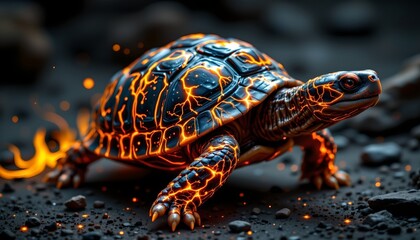 Glowing Lavainspired Turtle Dark Background