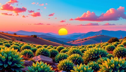 Tranquil Vibrant Landscape Sunset