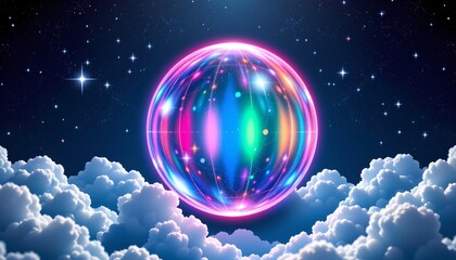 Ethereal Sphere Illuminated Starry Night Sky