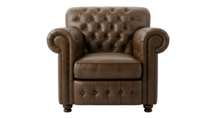Isolated Leather Armchair On Transparent Background Studio Shot