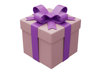 Isolated Gift Box Rendered With Pastel Colors And Purple Ribbon Bow