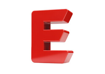 Isolated Glossy Red 3D Letter E with Shiny Surface on Black Background