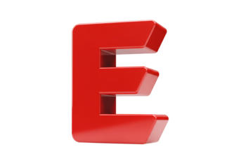 Isolated Glossy Red 3D Letter E with Shiny Surface on Black Background