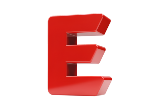 Isolated Glossy Red 3D Letter E with Shiny Surface on Black Background