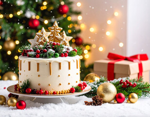 A beautifully decorated Christmas cake
