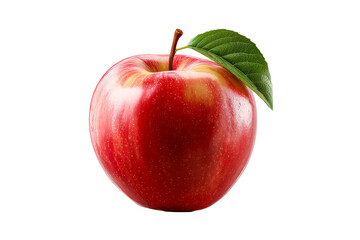 Red apple with green leaf, transparent bg