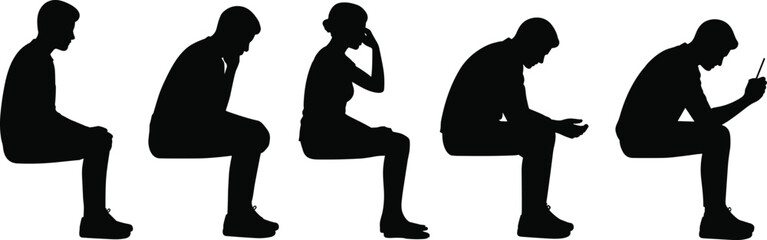 Silhouettes of People Sitting in Distress, Depression and Mental Health Concept, Emotional Stress, Sadness, Anxiety, Isolation, Digital Burnout
