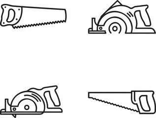 Naklejka premium Set of Saw Outline vector illustration isolated On Transparent Background