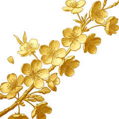Isolated Golden Floral Branch Illustration on Transparent Background
