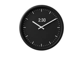 Isolated Digital Black Clock with White Hands on Transparent Background