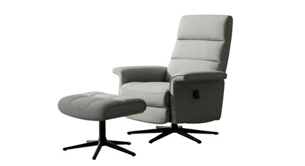Isolated Modern Gray Recliner Chair With Footrest On Black Background Photo