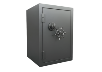 Isolated Gray Steel Safe with Handle on Black Background Illustration