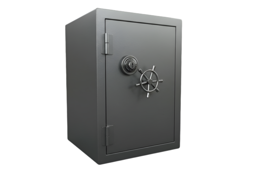 Isolated Gray Steel Safe with Handle on Black Background Illustration