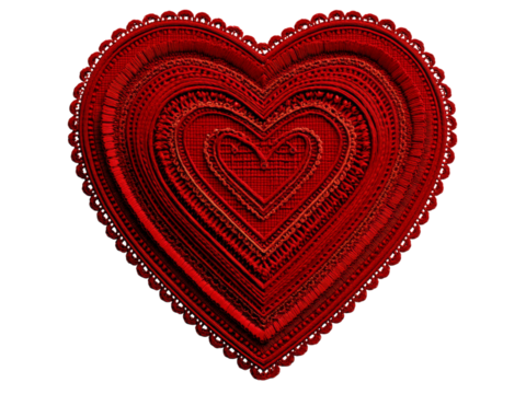 Intricate red heart design valentines day romance love, Isolated On White Background, Png Transparent