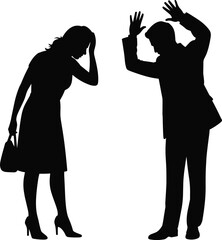 Silhouette of man yelling at woman — domestic abuse, verbal conflict, emotional stress, relationship violence, intimidation, toxic relationship, fear