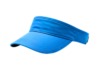 Bright blue sports visor hat isolated on transparent background