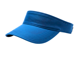 Bright blue sports visor hat isolated on transparent background