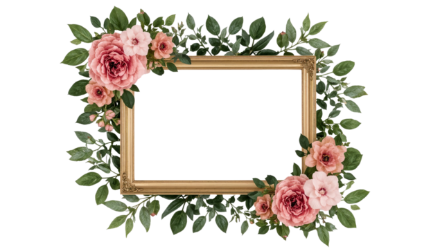 Floral embellished golden vintage picture frame, offering a luxurious touch and romantic feel for