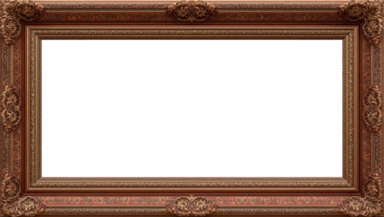 Elaborate carved wooden frame with transparent center ready for customization and layering needs