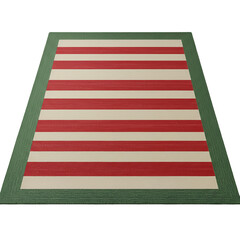 Isolated Perspective View Of Red And White Striped Carpet With Green Border