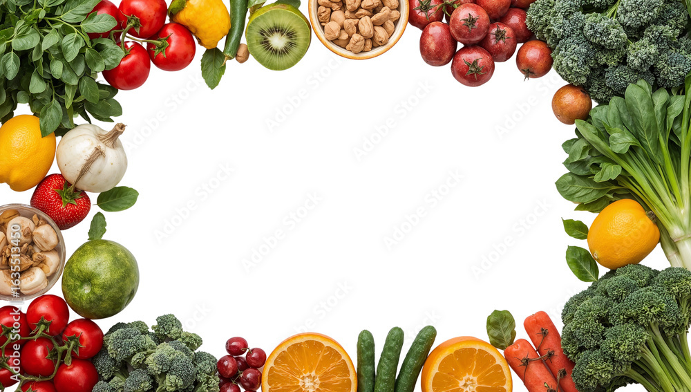 Poster vibrant array of fresh produce framing an isolated area of transparency offering nutritional